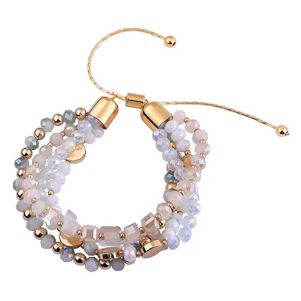 Gold Plated Beaded Iridescent Quartz Adjustable Layered Stacking Bracelet - Picture 5 of 9